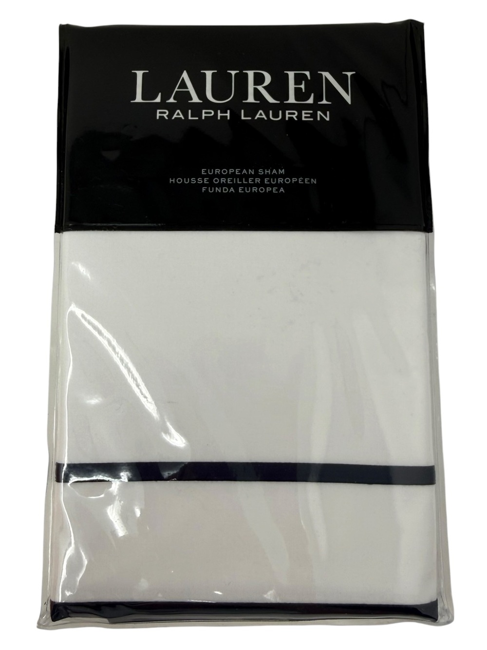 Ralph Lauren Spencer Border Sateen One European Sham White Navy NWT.